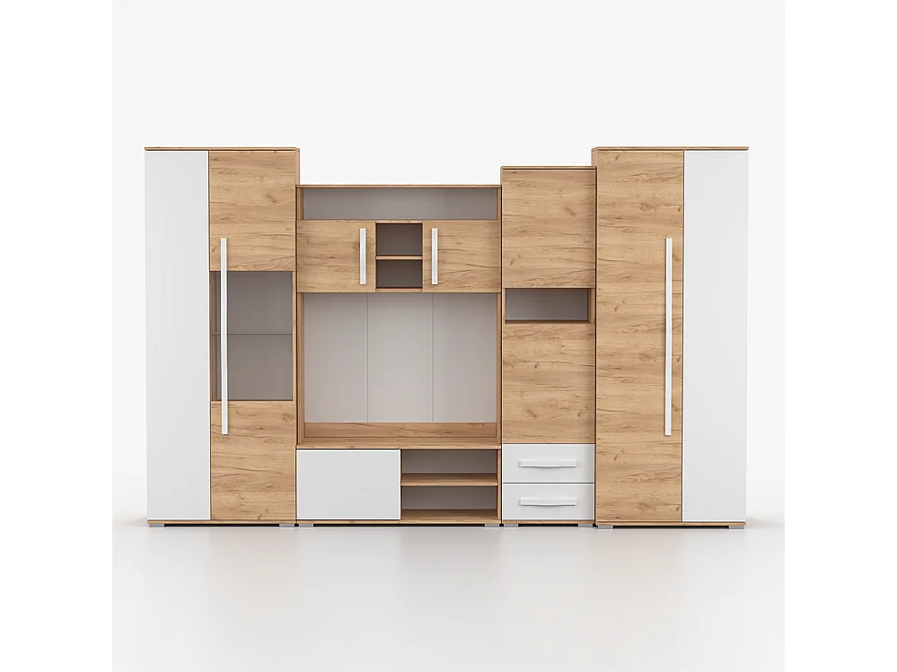 Meuble mural LAURA pour salon, 320 cm, Chêne artisanal doré