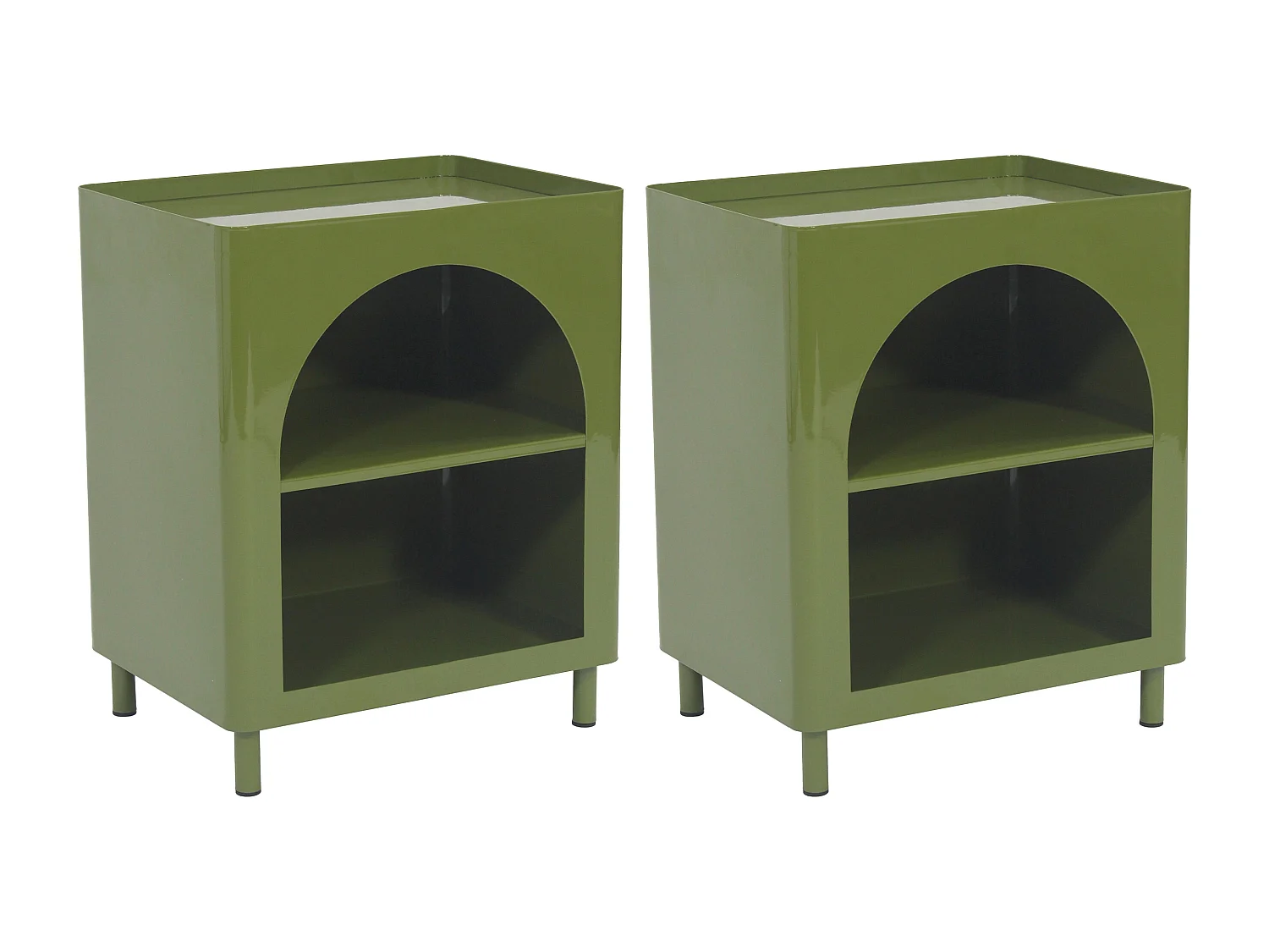 Lot de 2 tables de chevet avec rangements - Métal - Vert olive - KITAKO
