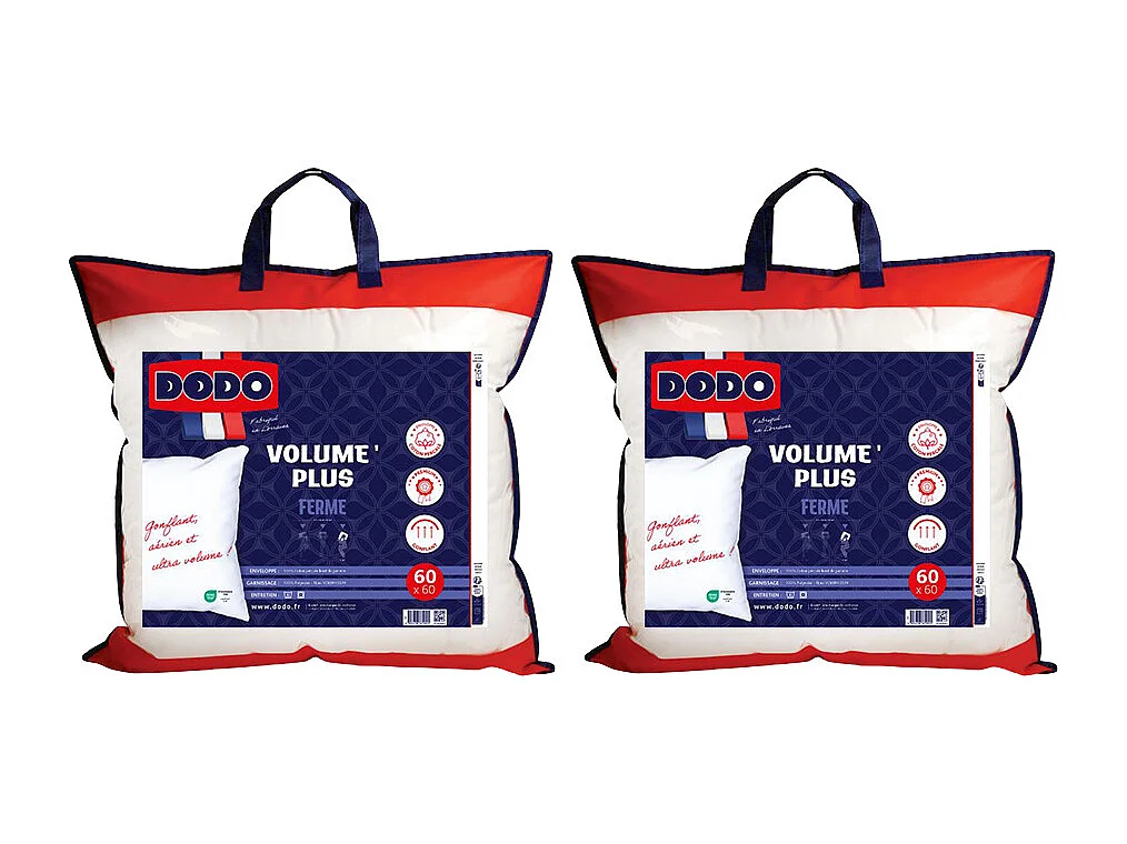 Lot de 2 oreillers DODO ferme - Enveloppe 100% Coton percale - 60x60cm - PURE CONFORT