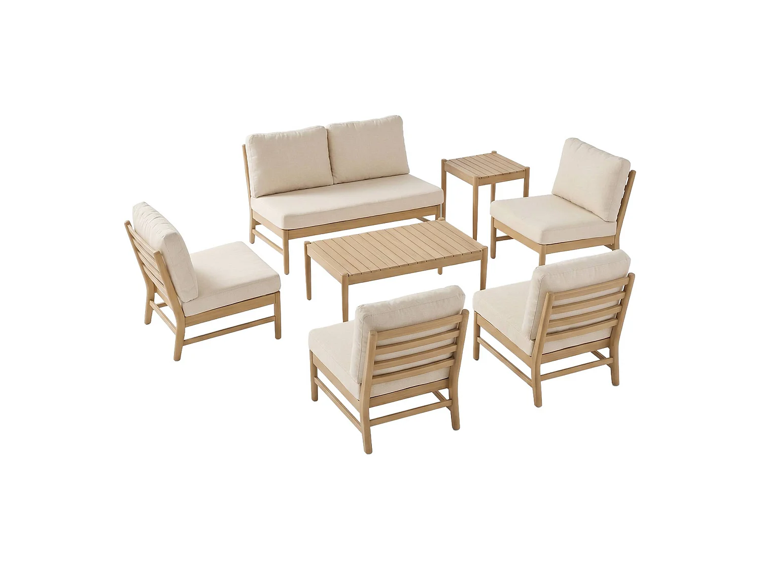 Salon de jardin bois d'acacia naturel 6 places beige - Lunari