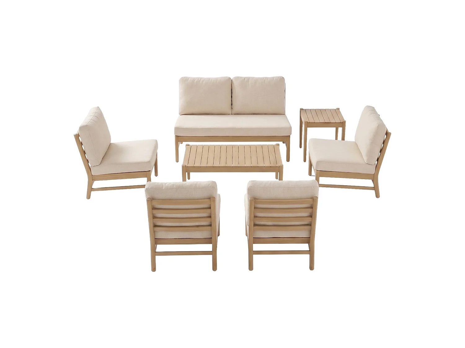 Salon de jardin bois d'acacia naturel 6 places beige - Lunari