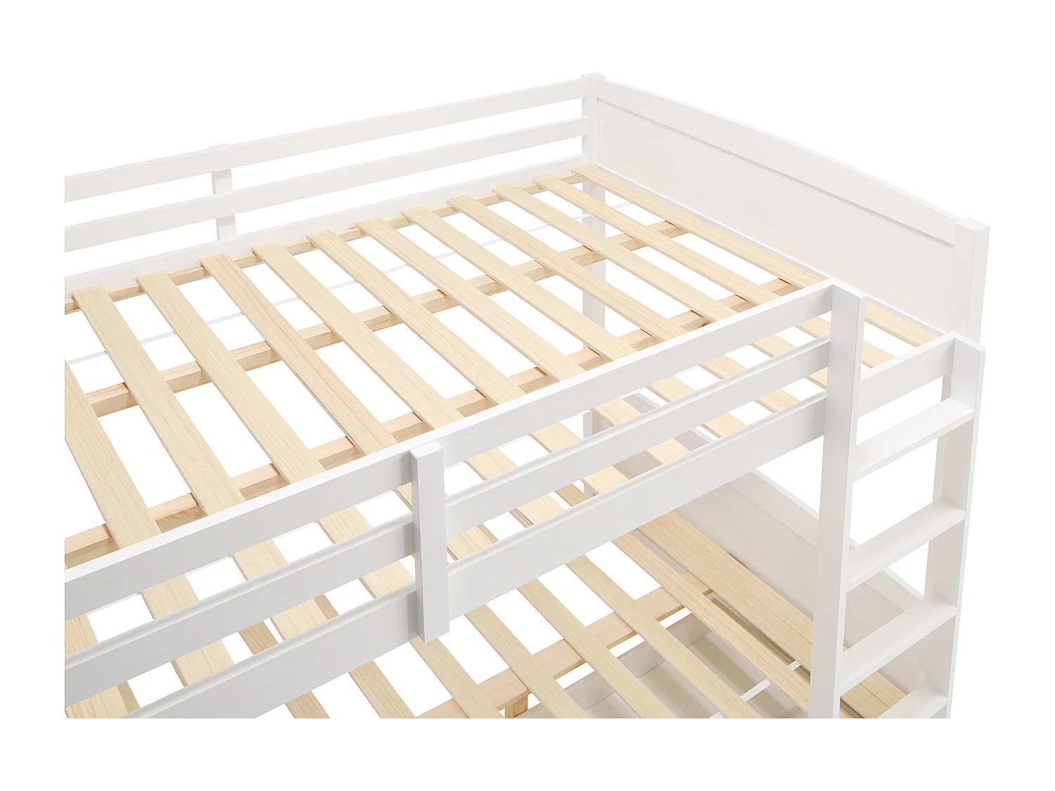 Lits superposés 2 x 120 x 200 cm - 2 tiroirs - Pin et MDF - Blanc + Matelas - LIMODARA