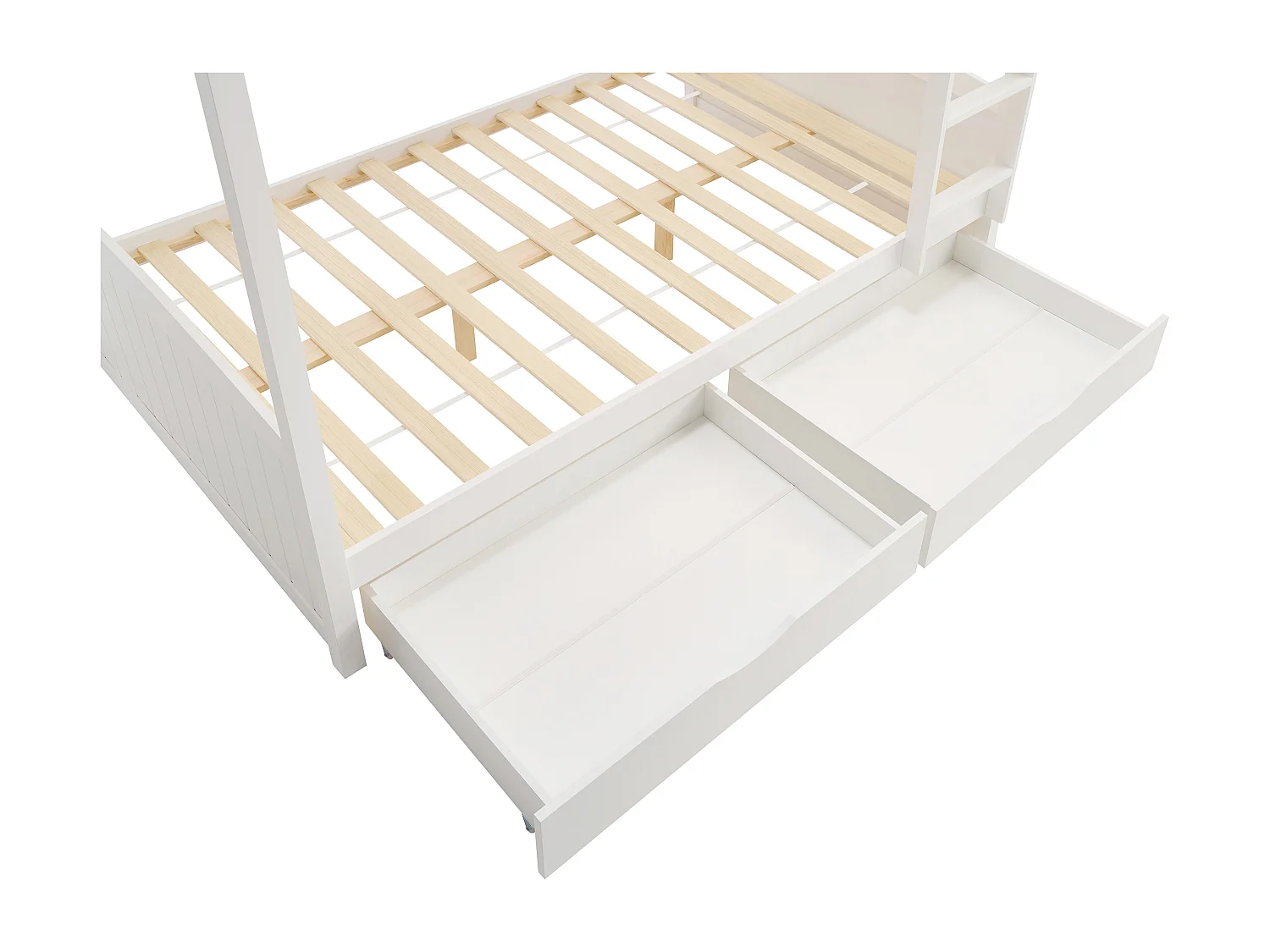 Lits superposés 2 x 120 x 200 cm - 2 tiroirs - Pin et MDF - Blanc + Matelas - LIMODARA
