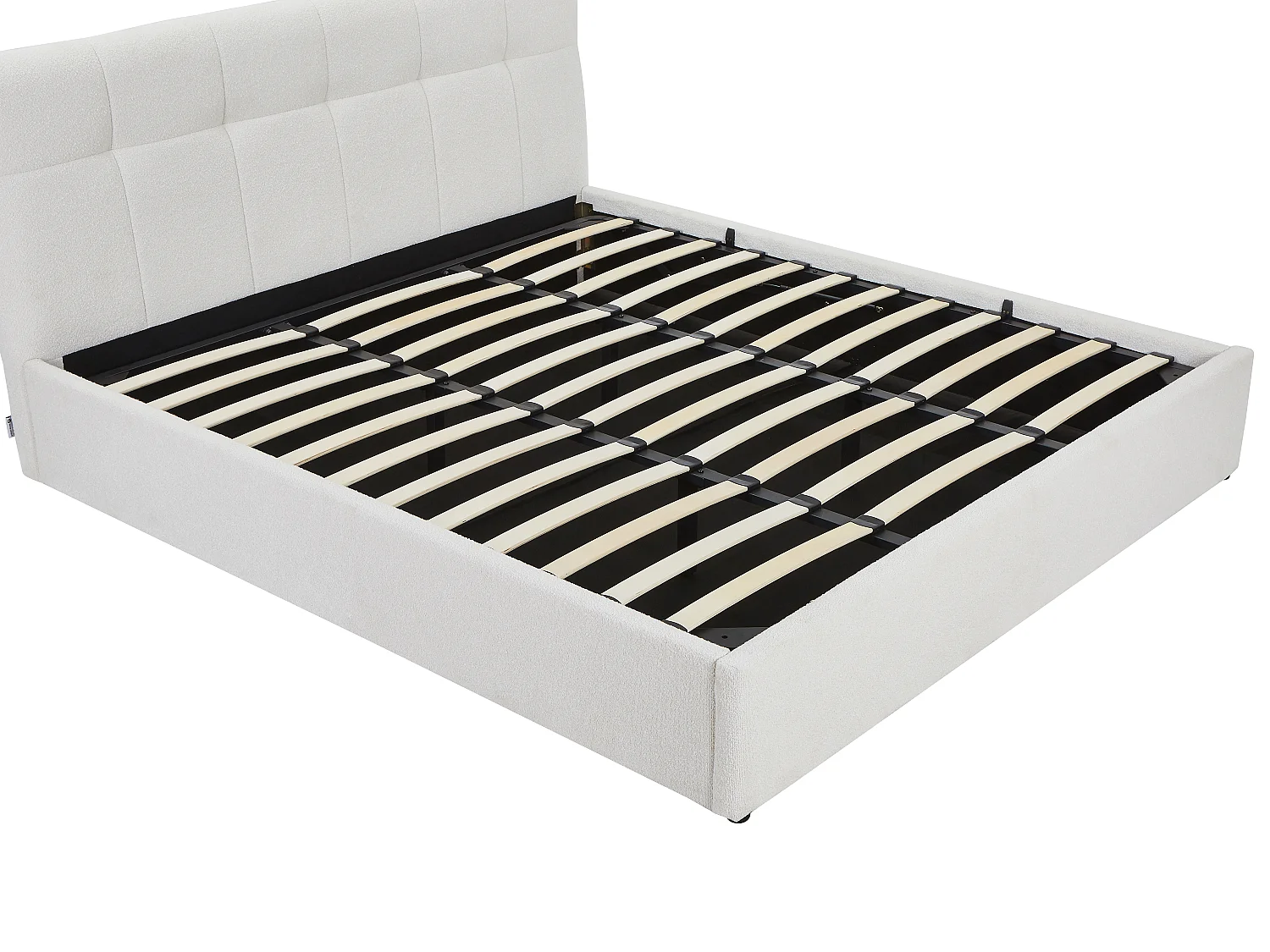 Lit coffre 200 x 200 cm - Tissu bouclette - Blanc + Matelas - MAZIRI