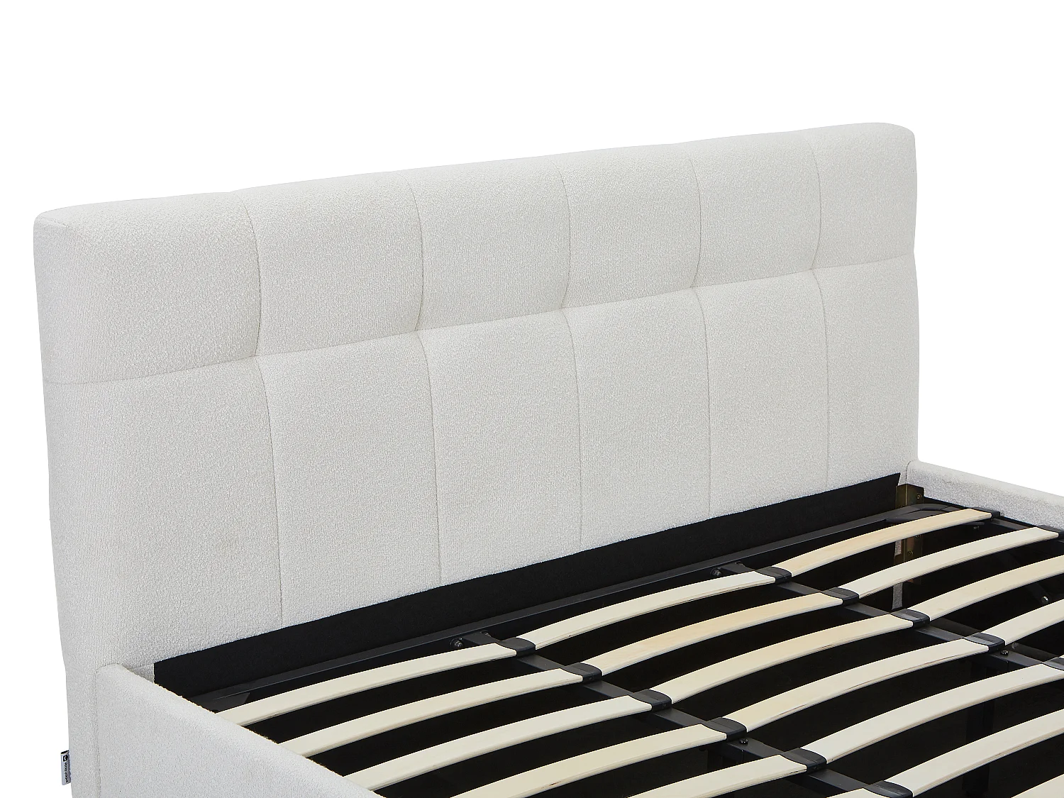 Lit coffre 200 x 200 cm - Tissu bouclette - Blanc + Matelas - MAZIRI