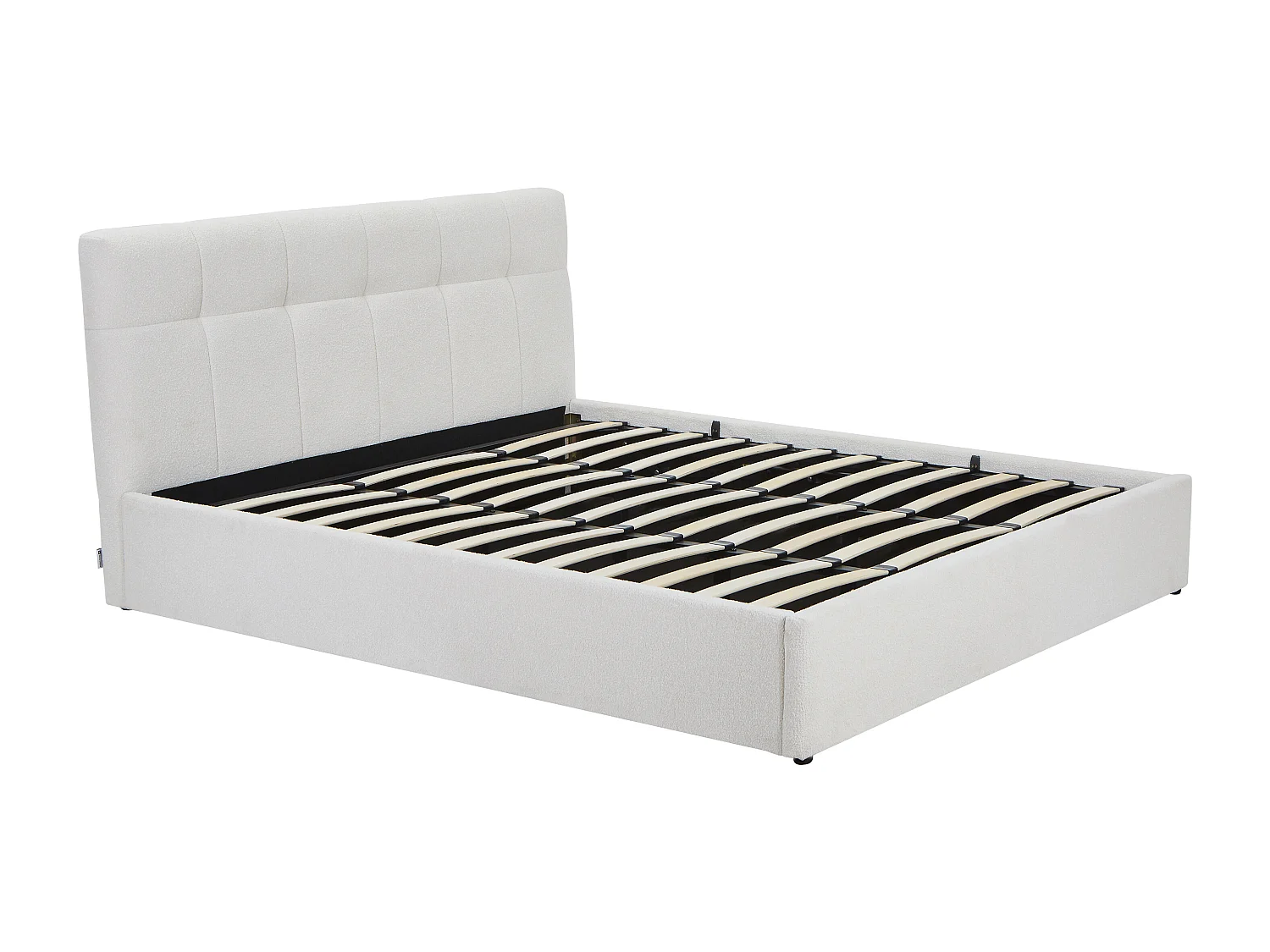 Lit coffre 200 x 200 cm - Tissu bouclette - Blanc + Matelas - MAZIRI