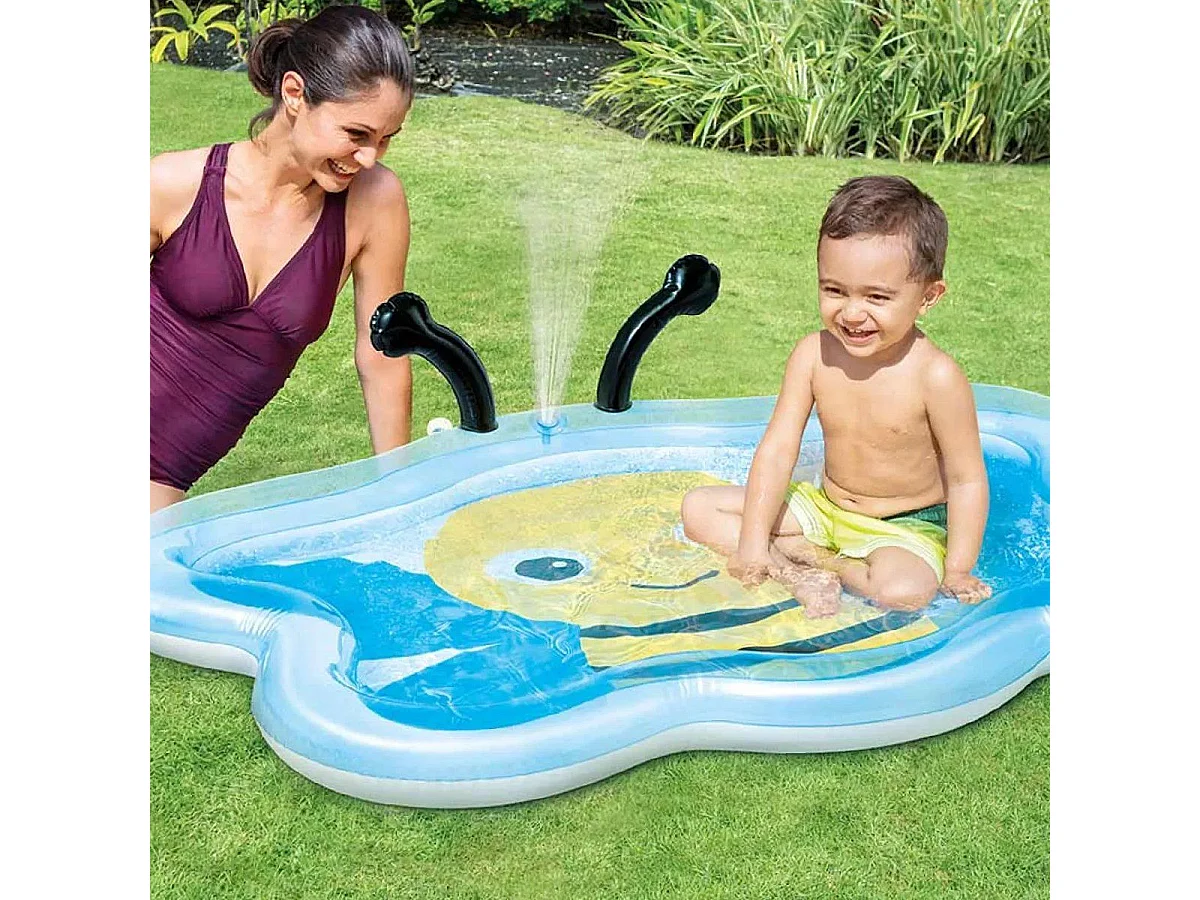 Intex Aufblasbares Bienenpool mit integriertem Springbrunnen - Blau & Gelb, 59L Kapazität, Ab 2 Jahren, PVC-Material