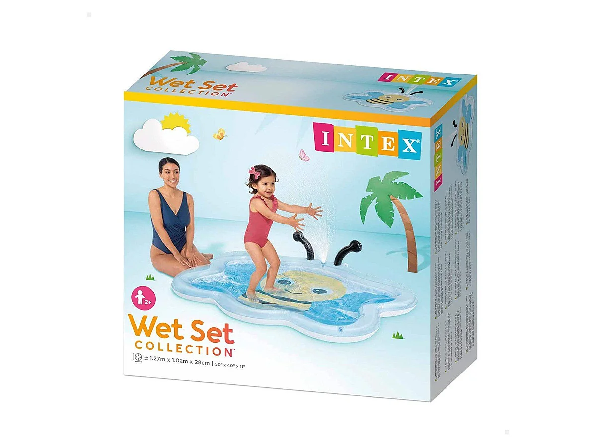 Intex Aufblasbares Bienenpool mit integriertem Springbrunnen - Blau & Gelb, 59L Kapazität, Ab 2 Jahren, PVC-Material