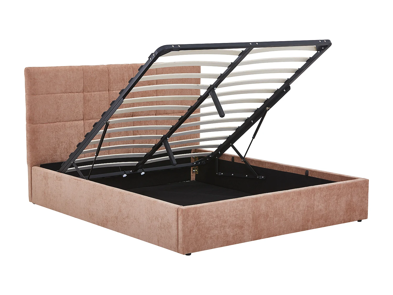 Lit coffre 160 × 200 cm – Tissu – Terracotta + Matelas – HOPEYA