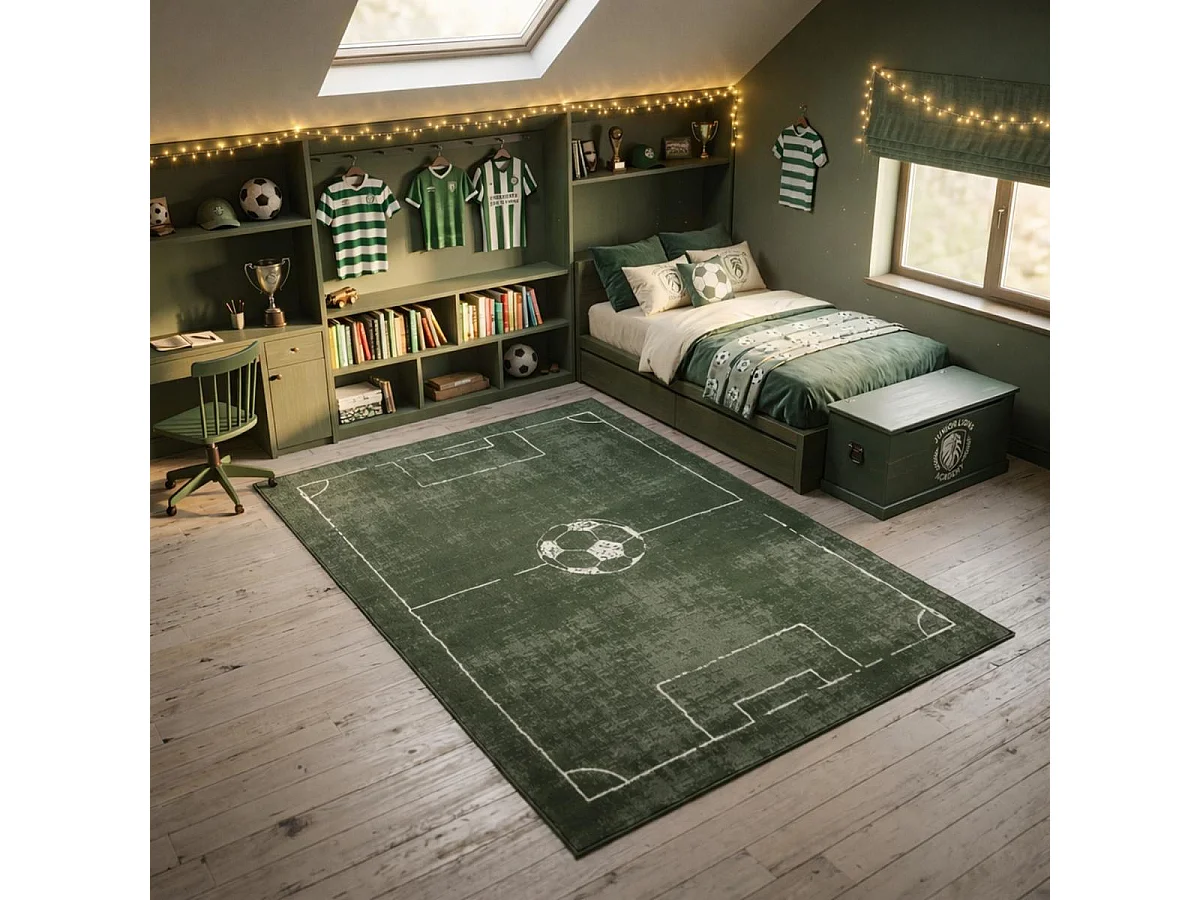 Tapis 60 x 110 cm LYN1 FOOT, motif terrain de football, vert, ludique et sportif