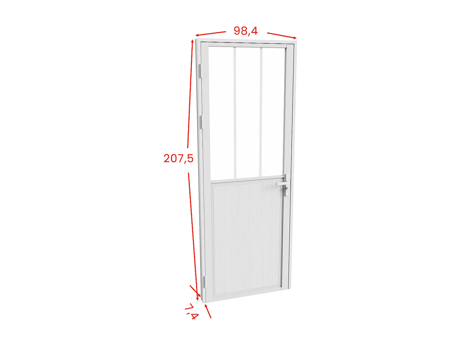 Bloc porte réversible en aluminium et verre trempé dépoli style atelier - H204 x L93 cm - Blanc - ERMELO