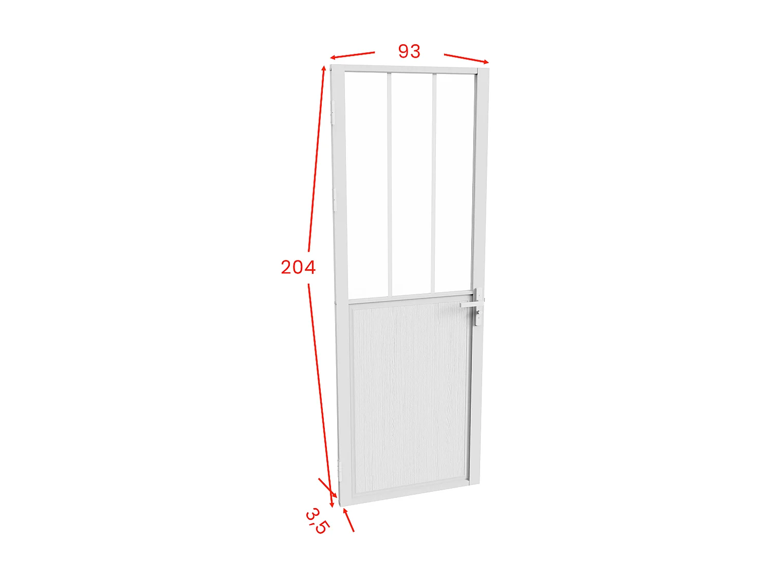 Bloc porte réversible en aluminium et verre trempé dépoli style atelier - H204 x L93 cm - Blanc - ERMELO