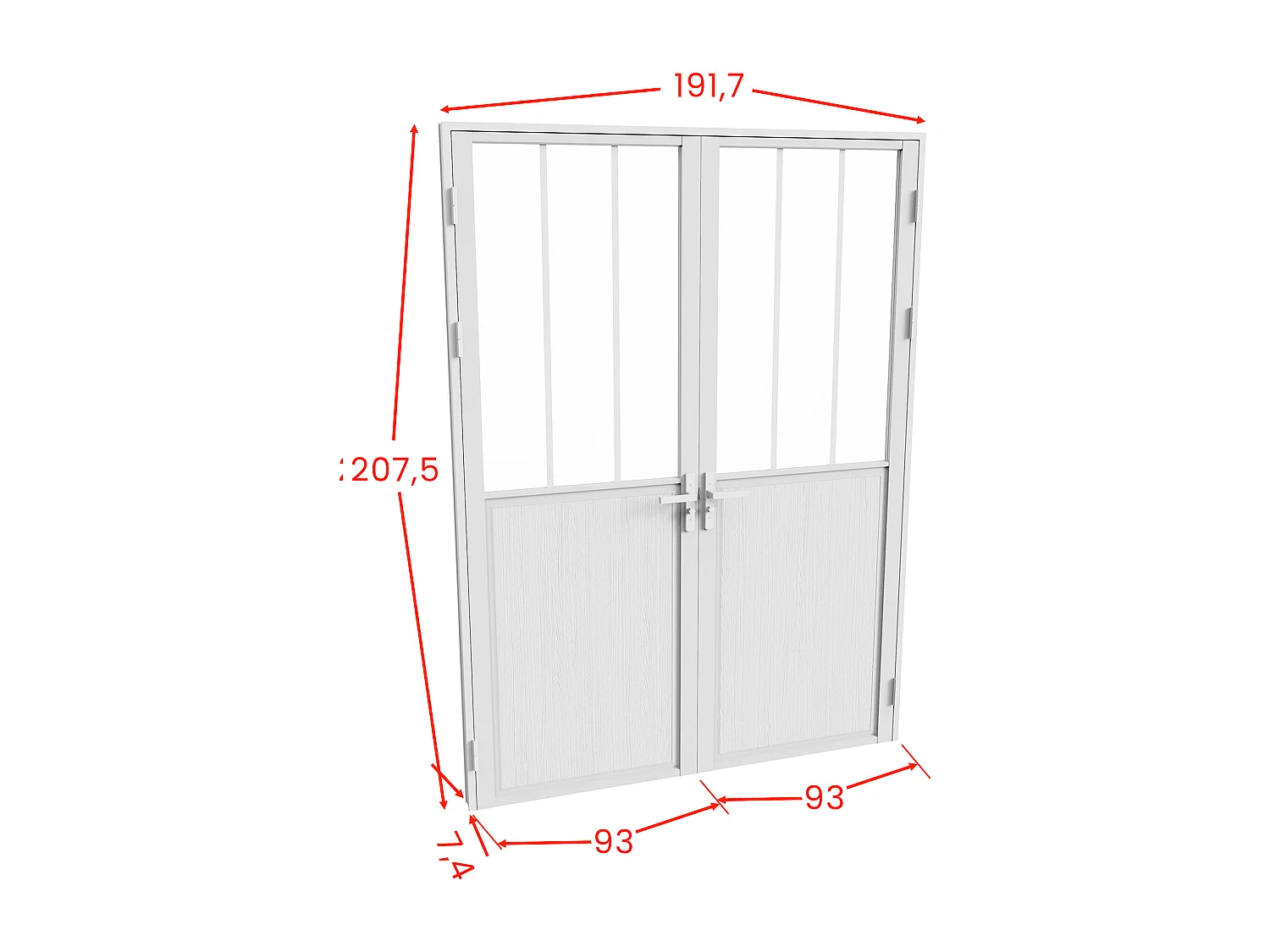 Bloc porte réversible à deux battants en aluminium et verre trempé dépoli style atelier - 2 x H204 x L93 cm - Blanc - ERMELO