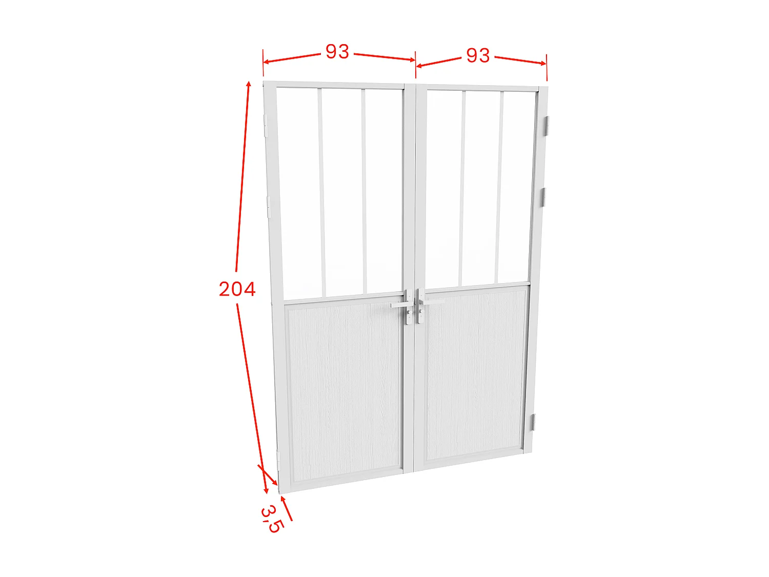 Bloc porte réversible à deux battants en aluminium et verre trempé dépoli style atelier - 2 x H204 x L93 cm - Blanc - ERMELO