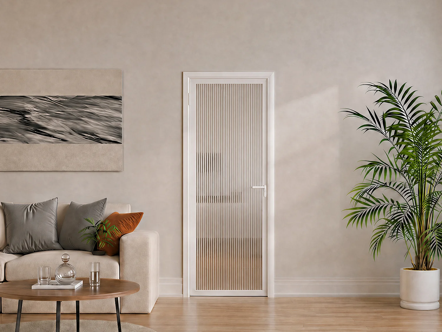 Bloc porte réversible en aluminium et verre trempé texturé - H204 x L73 cm - Blanc - LOXTON