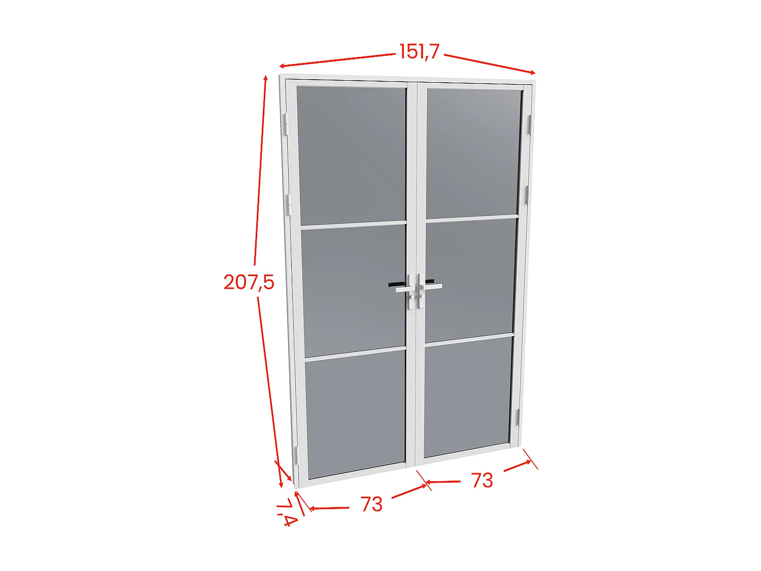 Bloc porte réversible à deux battants en aluminium et verre trempé fumé - 2 x H204 x L73 cm - Blanc - MASERU