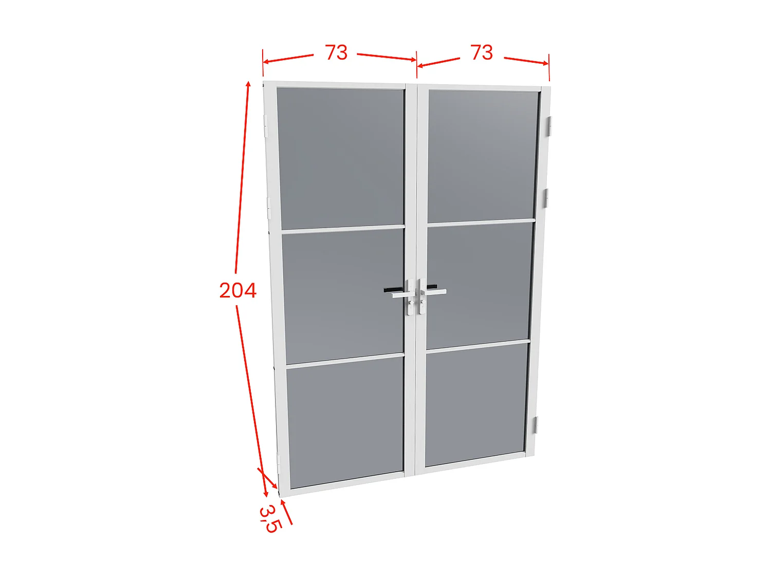 Bloc porte réversible à deux battants en aluminium et verre trempé fumé - 2 x H204 x L73 cm - Blanc - MASERU
