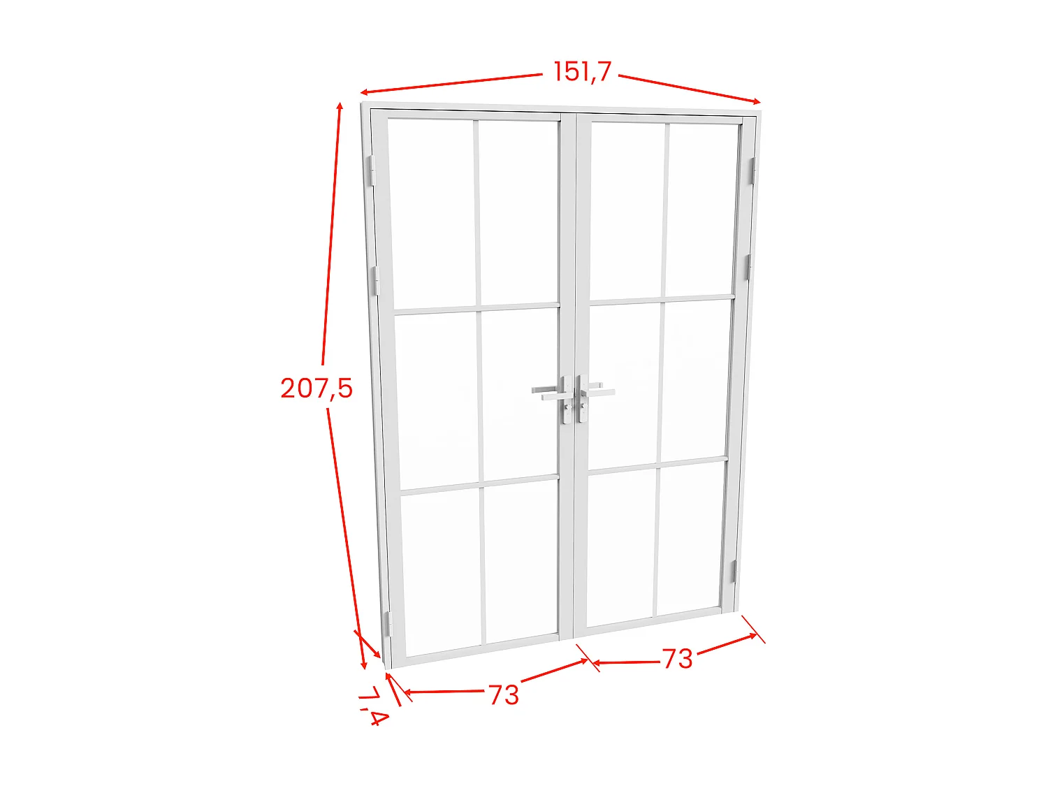 Bloc porte réversible à deux battants en aluminium et verre trempé fumé - 2 x H204 x L73 cm - Blanc - SEROTO
