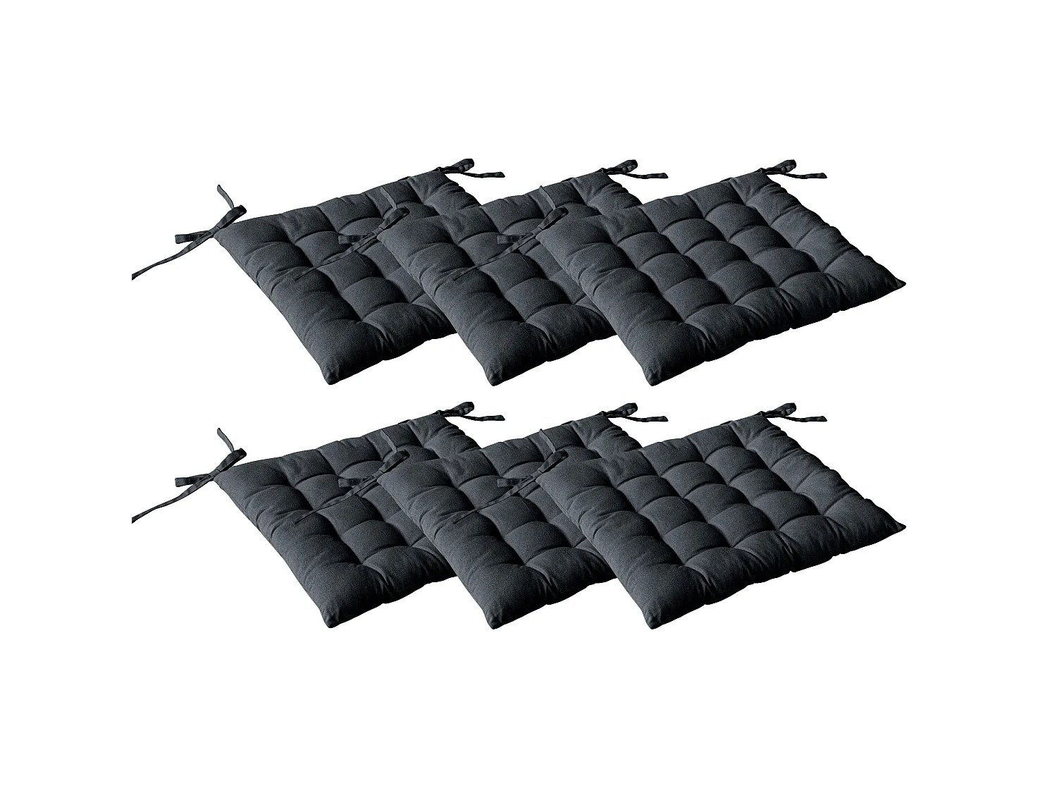 Lot de 6 galettes piquées, carré 38x38cm, Avec nouettes, 100% coton, Collection Panama, CMADECO - Anthracite