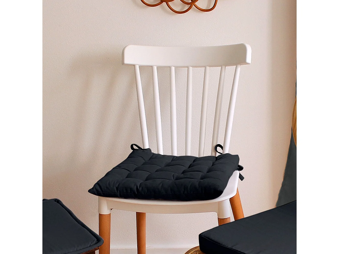 Lot de 6 galettes piquées, carré 38x38cm, Avec nouettes, 100% coton, Collection Panama, CMADECO - Anthracite