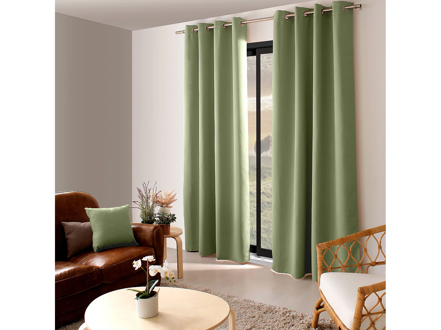 Lot de 2 Rideaux Occultant avec Œillets, 140x240cm, 100% polyester, Collection Réglisse, CMADECO - Vert