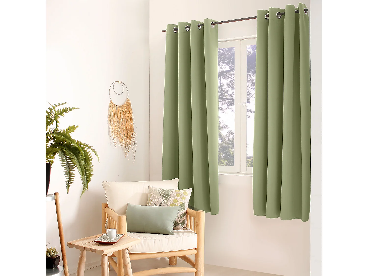 Rideaux Occultant avec Œillets, vert olive, 140x180cm, Lot de 2, Collection Réglisse, CMADECO - Vert