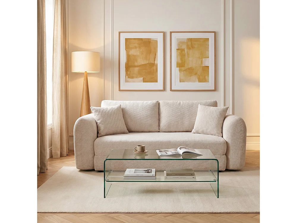 Canapé convertible 3 places en tissu beige LOU