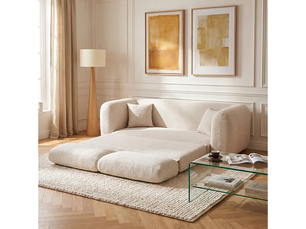 Canapé convertible 3 places en tissu beige LOU