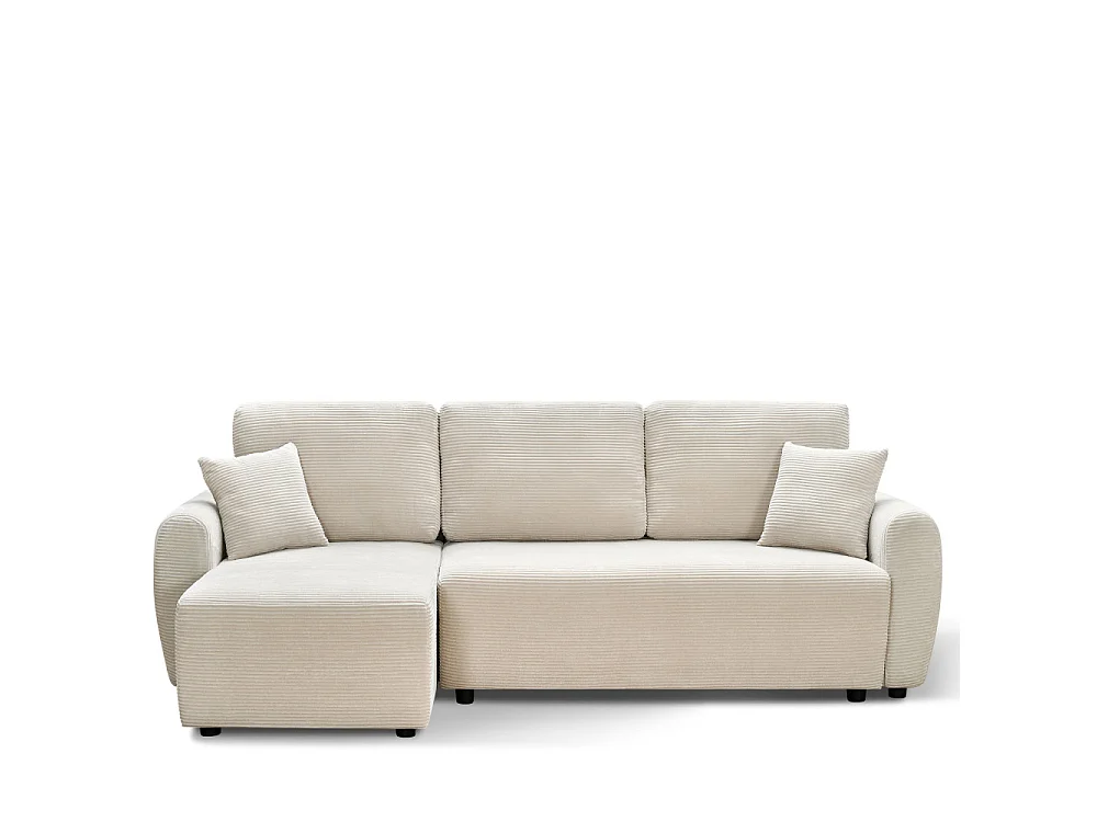 Jul - Canapé d'angle convertible réversible 4 places en velours côtelé - Beige