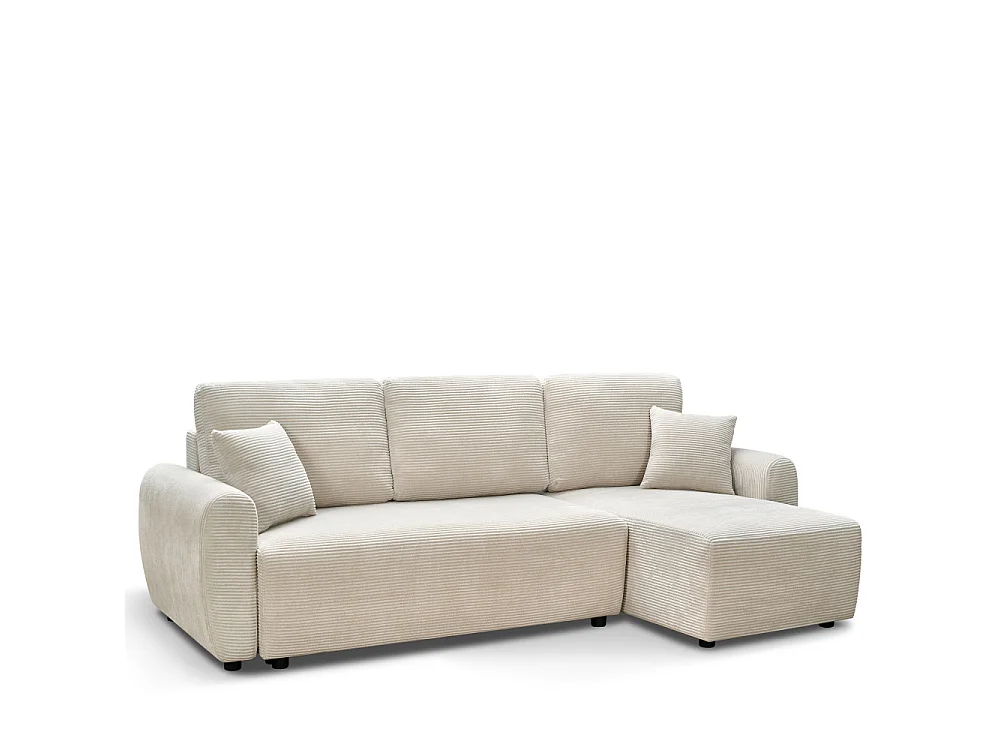 Jul - Canapé d'angle convertible réversible 4 places en velours côtelé - Beige