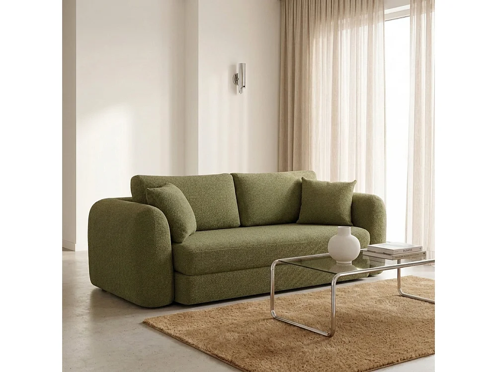 Canapé convertible 3 places en tissu vert LOU