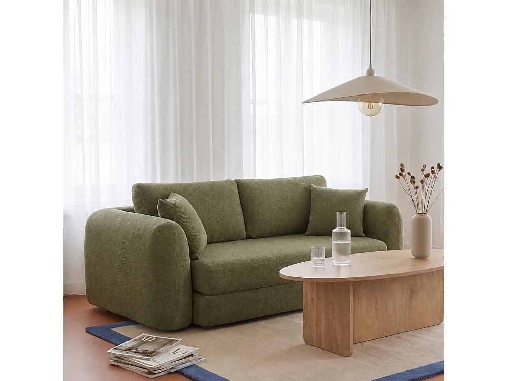 Canapé convertible 3 places en tissu vert LOU