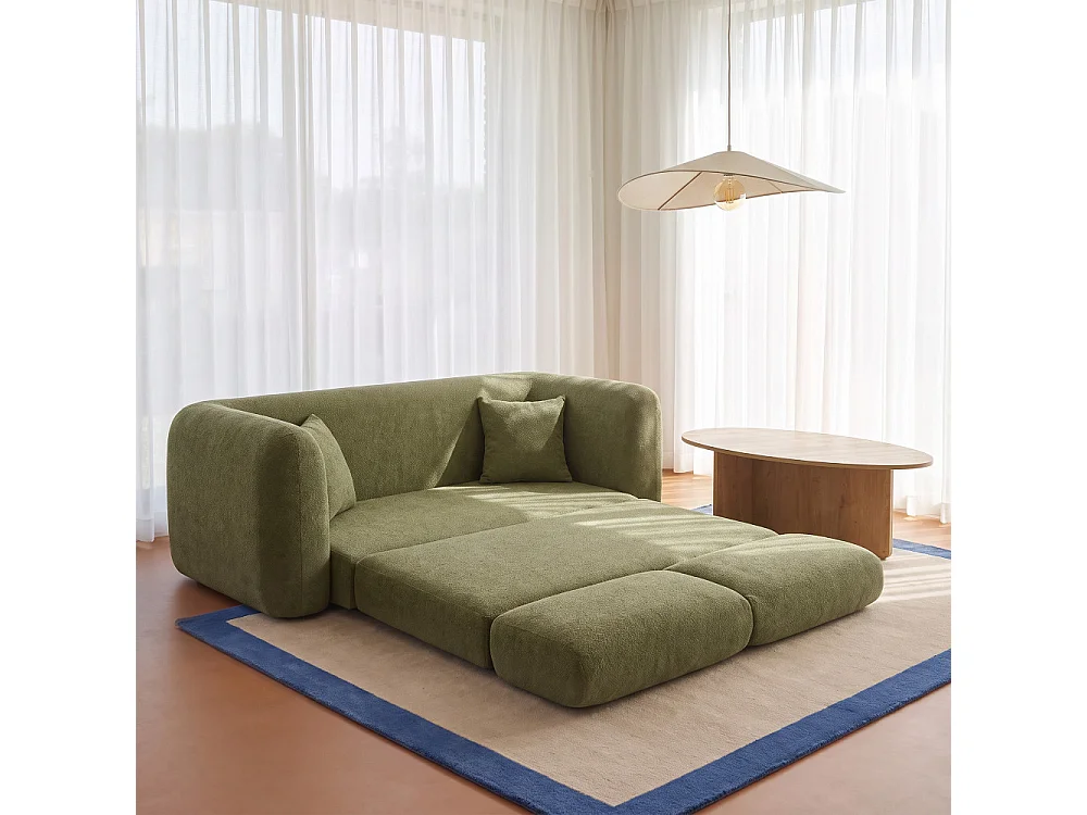 Canapé convertible 3 places en tissu vert LOU