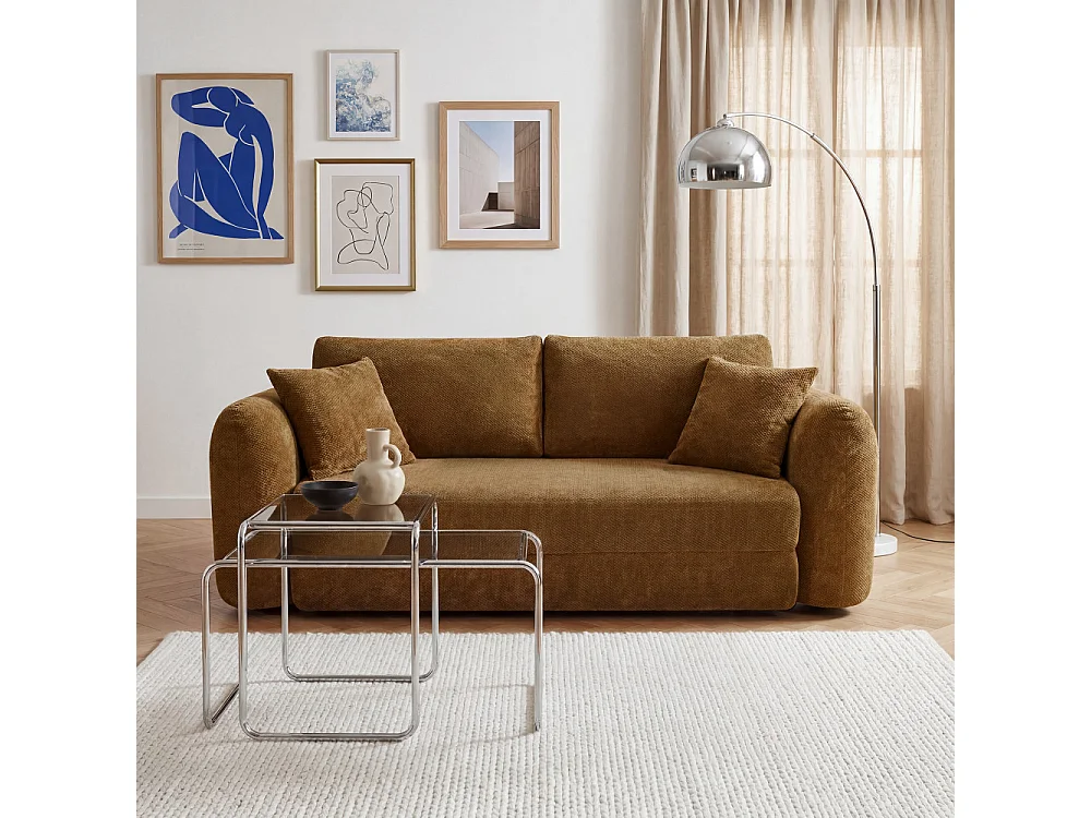 Canapé convertible 3 places en tissu bronze LOU