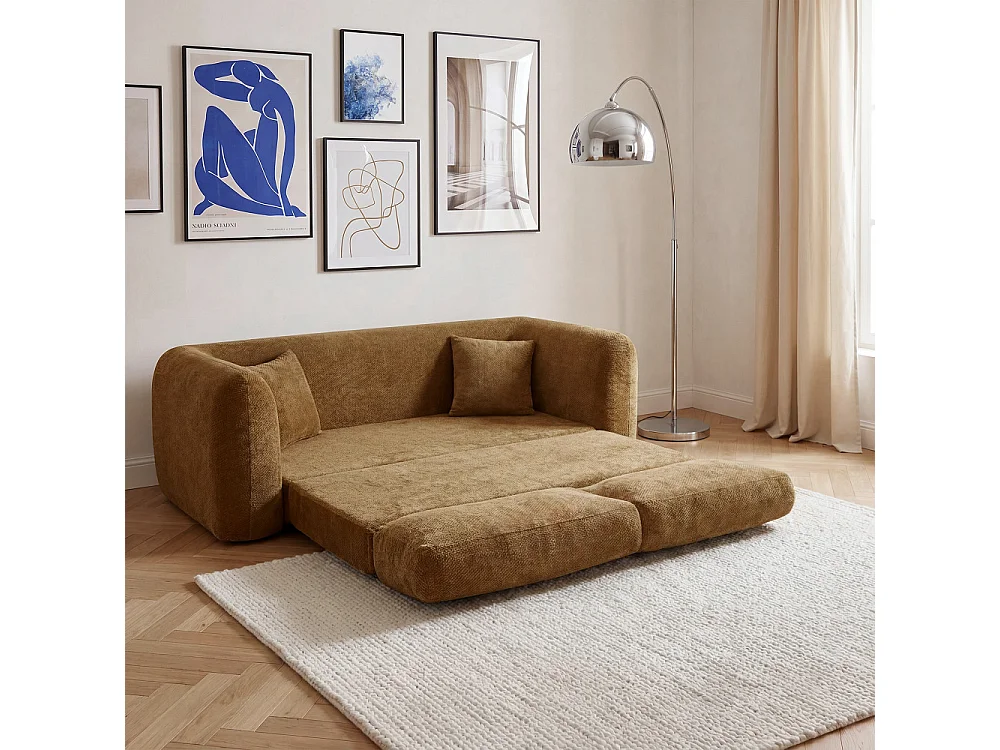 Canapé convertible 3 places en tissu bronze LOU