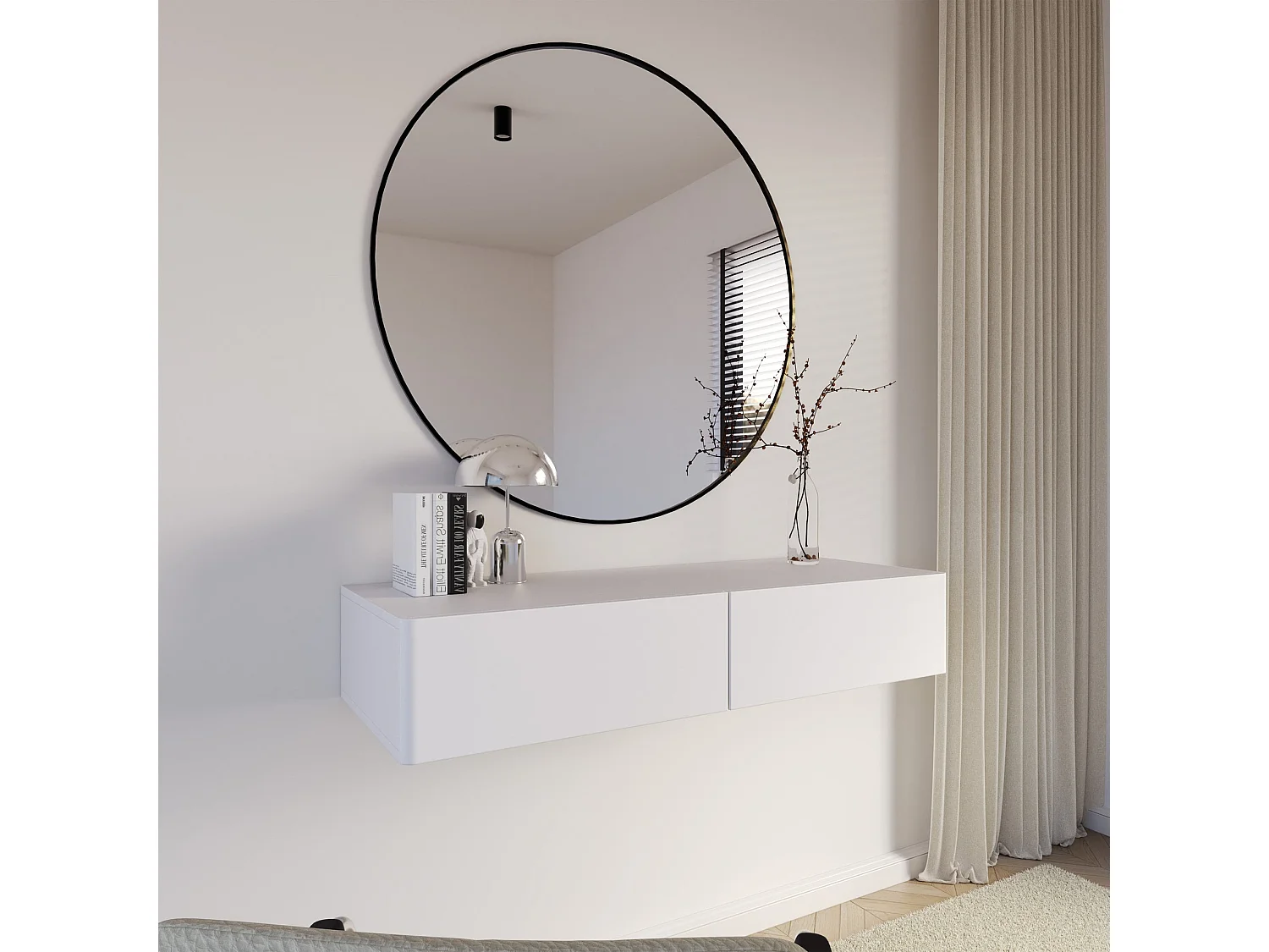 Hangende kaptafel Olio met 2 lades, wit, 110cm