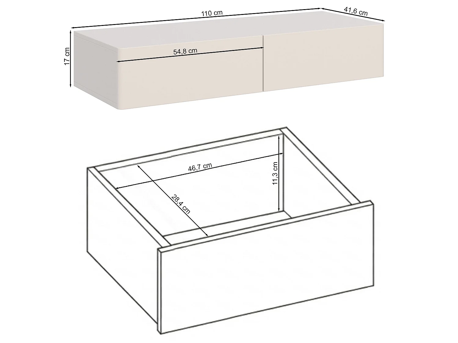 Hangende kaptafel Olio met 2 lades, wit, 110cm