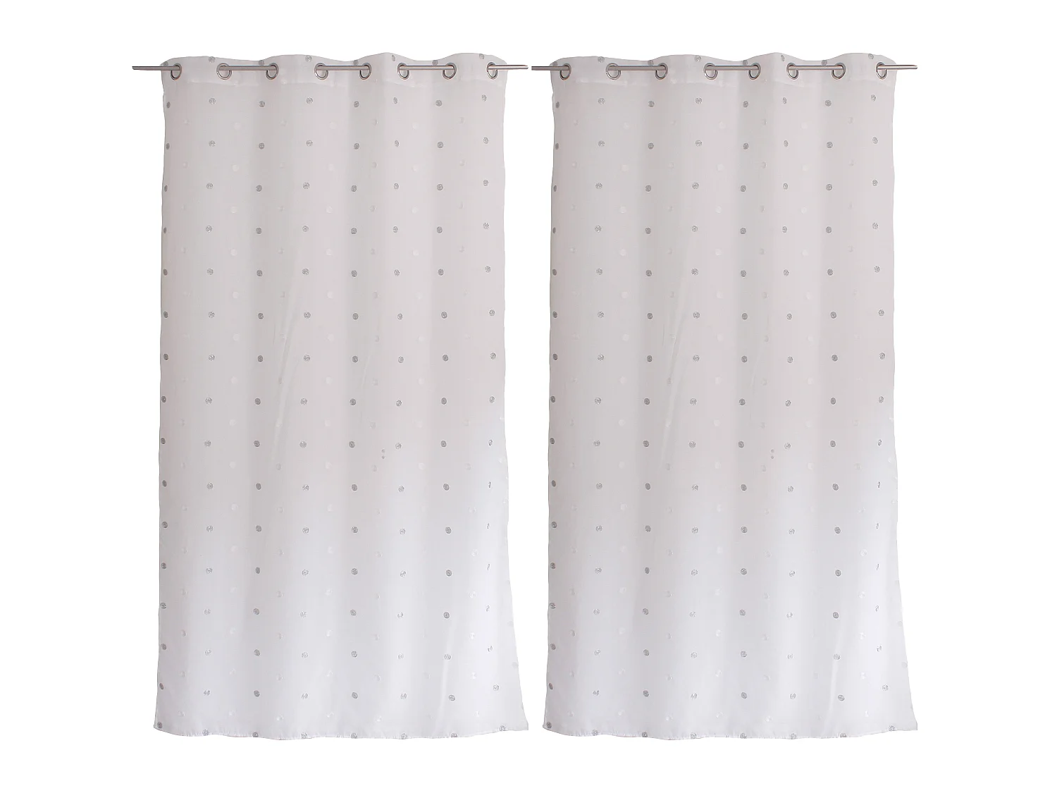 Lot de 2 voilages à œillets, 140x240cm, Blanc, Motif pois brodé, Collection Smarties, CMADECO - Blanc