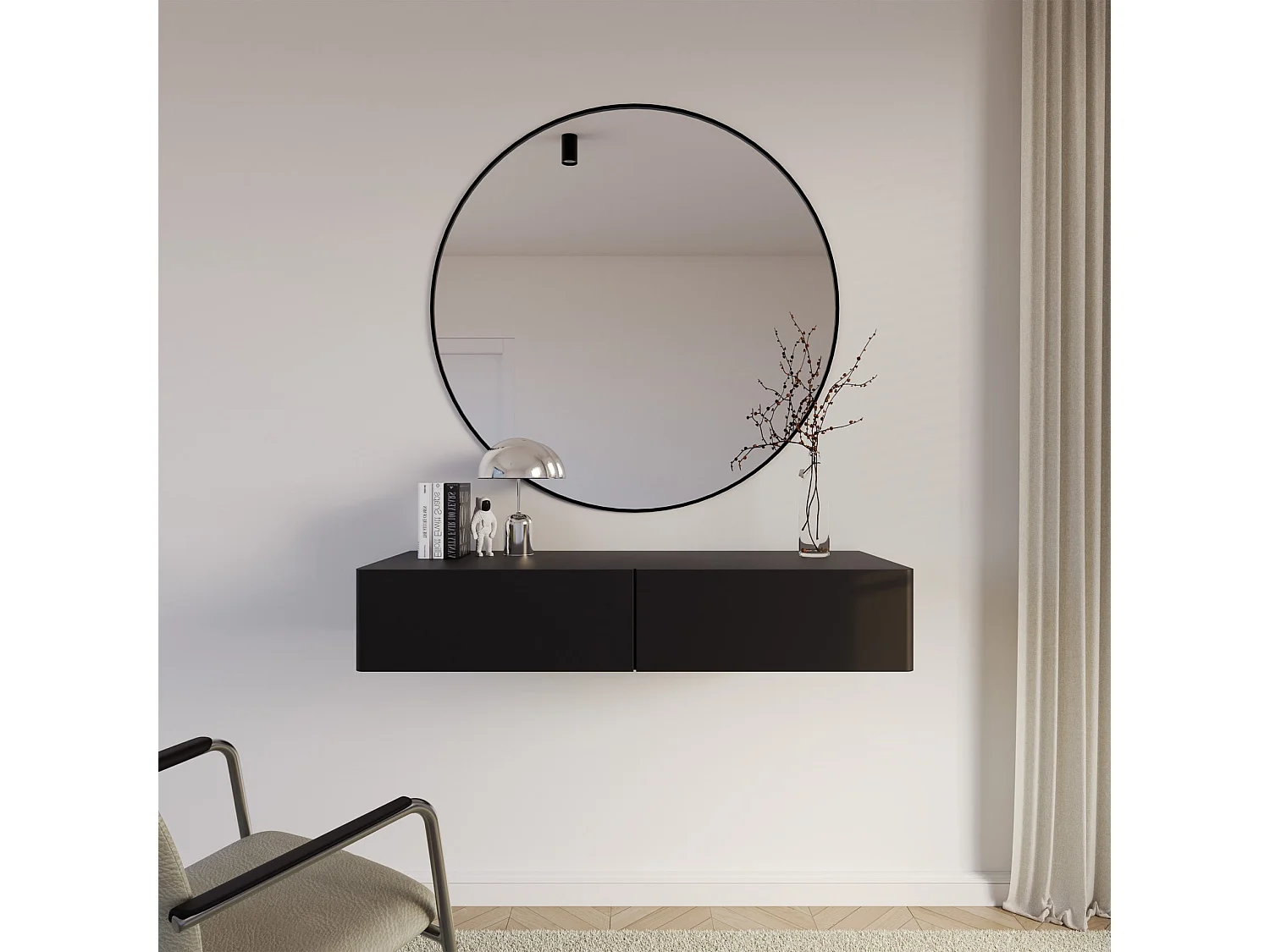 Hangende kaptafel Olio met 2 lades, zwart, 110cm