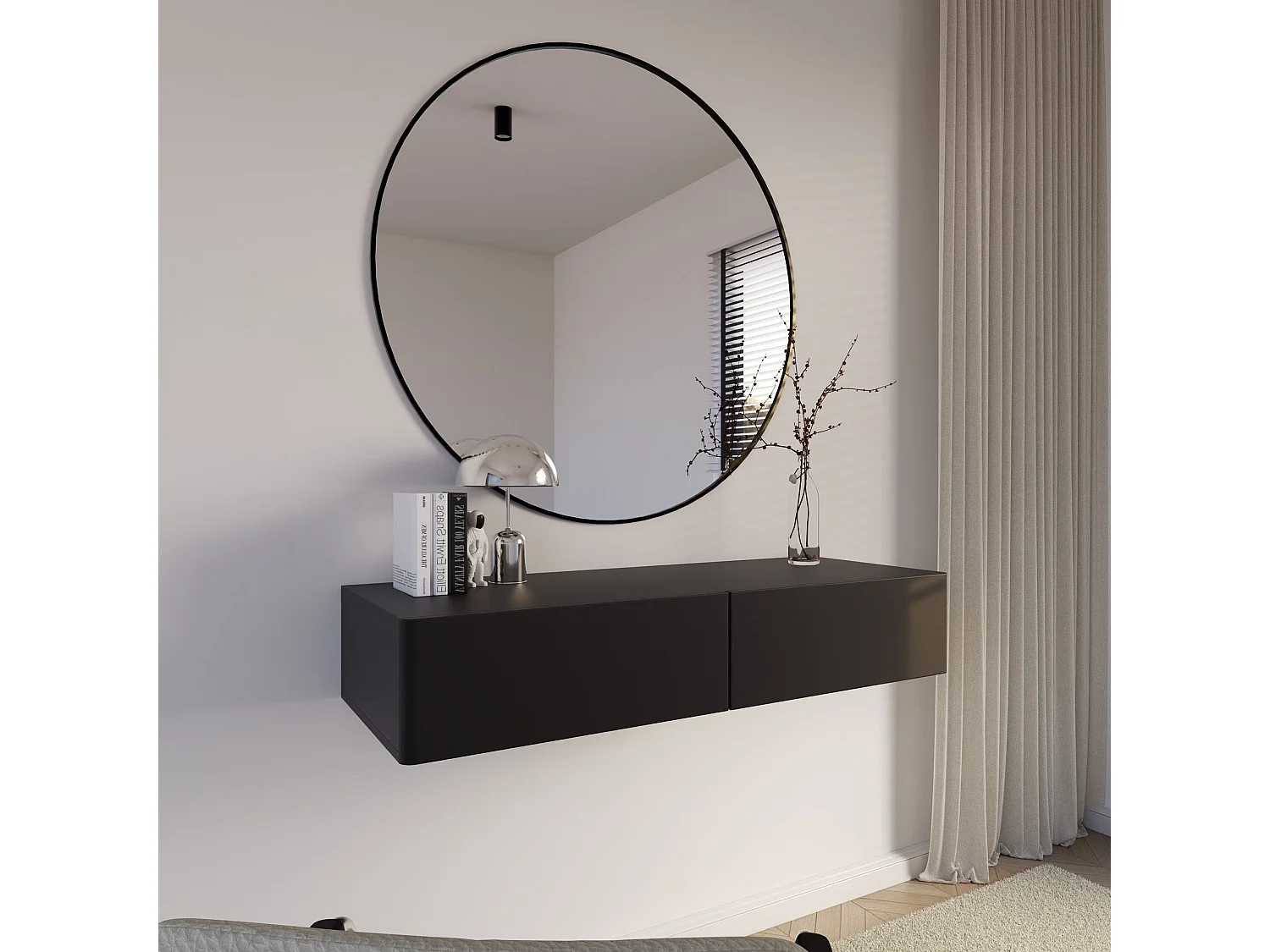 Hangende kaptafel Olio met 2 lades, zwart, 110cm