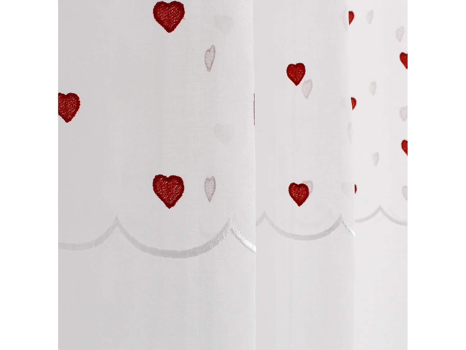 Lot 2 Voilages étamine blanc, cœurs brodés, 140x240cm, avec Œillets, Collection Cœur, CMADECO - Blanc
