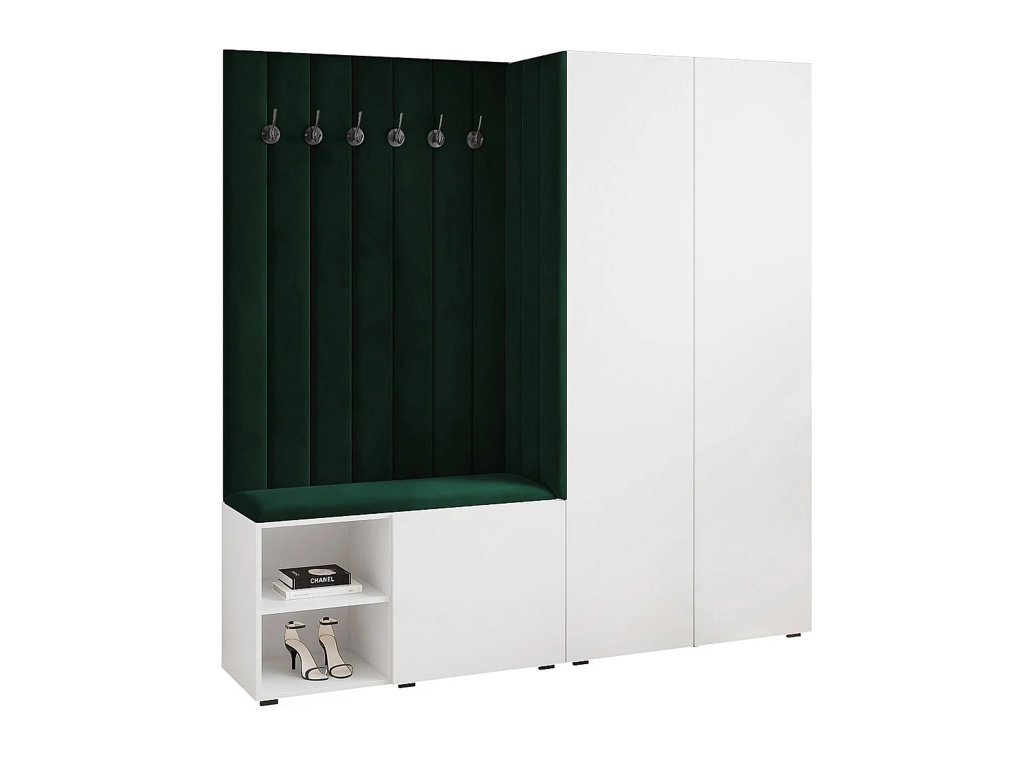 Garderobe Aria 190 cm Weiß Gepolstert Dunkelgrün Soft-Close Push-to-Open