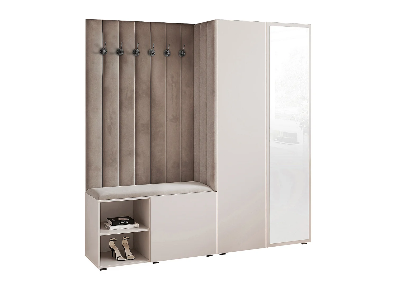 Garderobe Aria 190 cm Kaschmir Gepolstert Mausgrau Soft-Close Push-to-Open