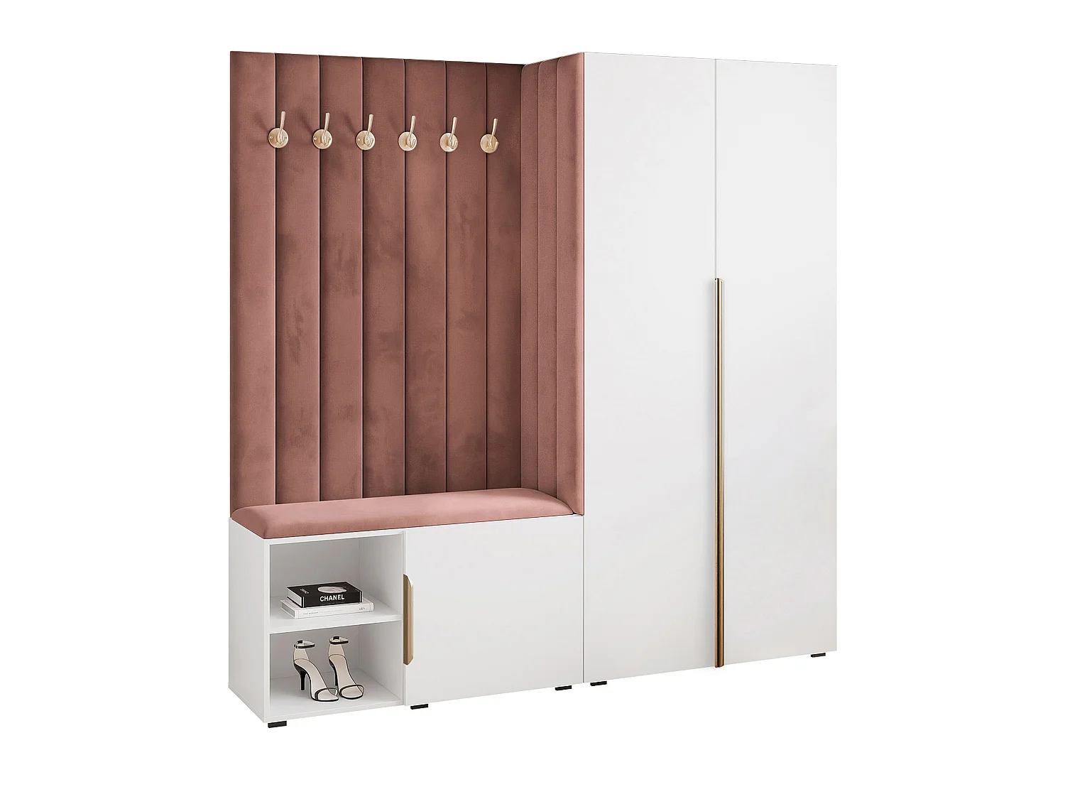 Garderobe Aria 190 cm Weiß Gepolstert Rost Soft-Close Griffe Gold