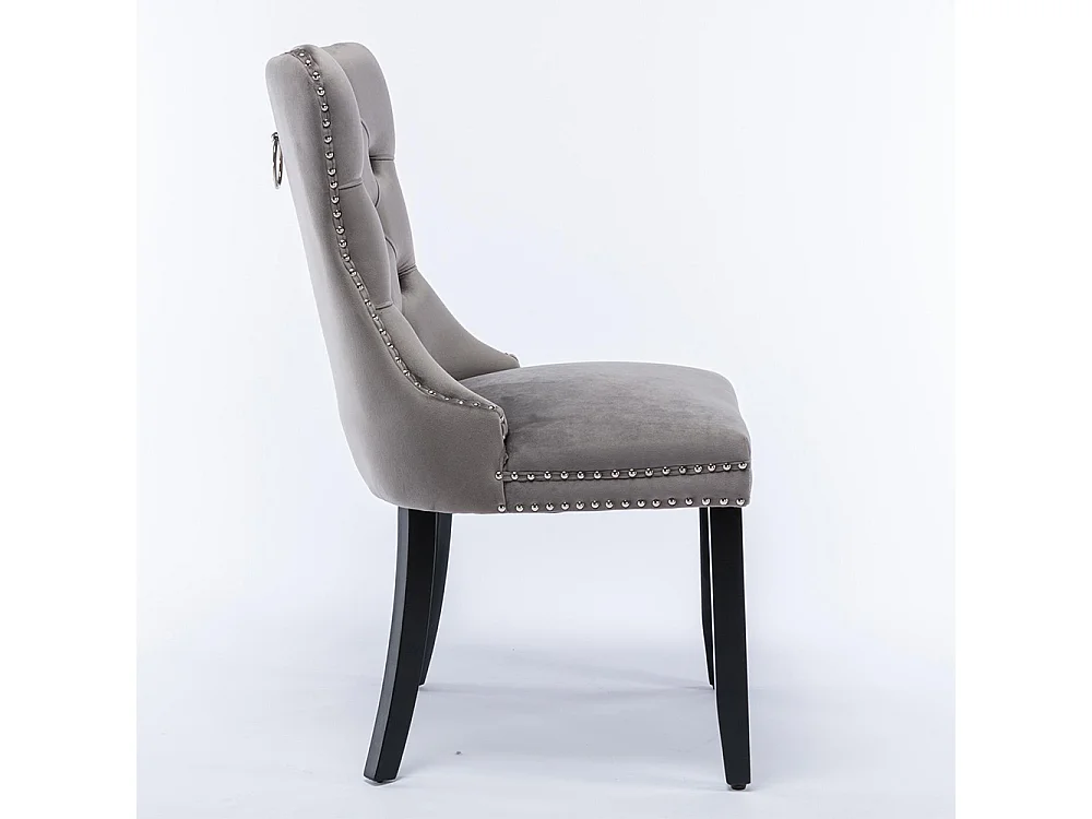Lot de 2 Chaises de Salle à Manger, Chaise de Cuisine, Dossier à Ailes, Pieds en bois massif, Rembourrée, Gris velours
