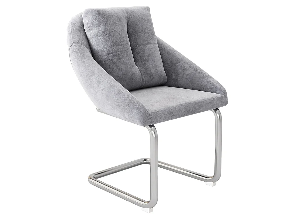 Chaises salle à manger - Lot de 6 - Piètement luge design - Velours gris - Dossier ergonomique - Pieds métal