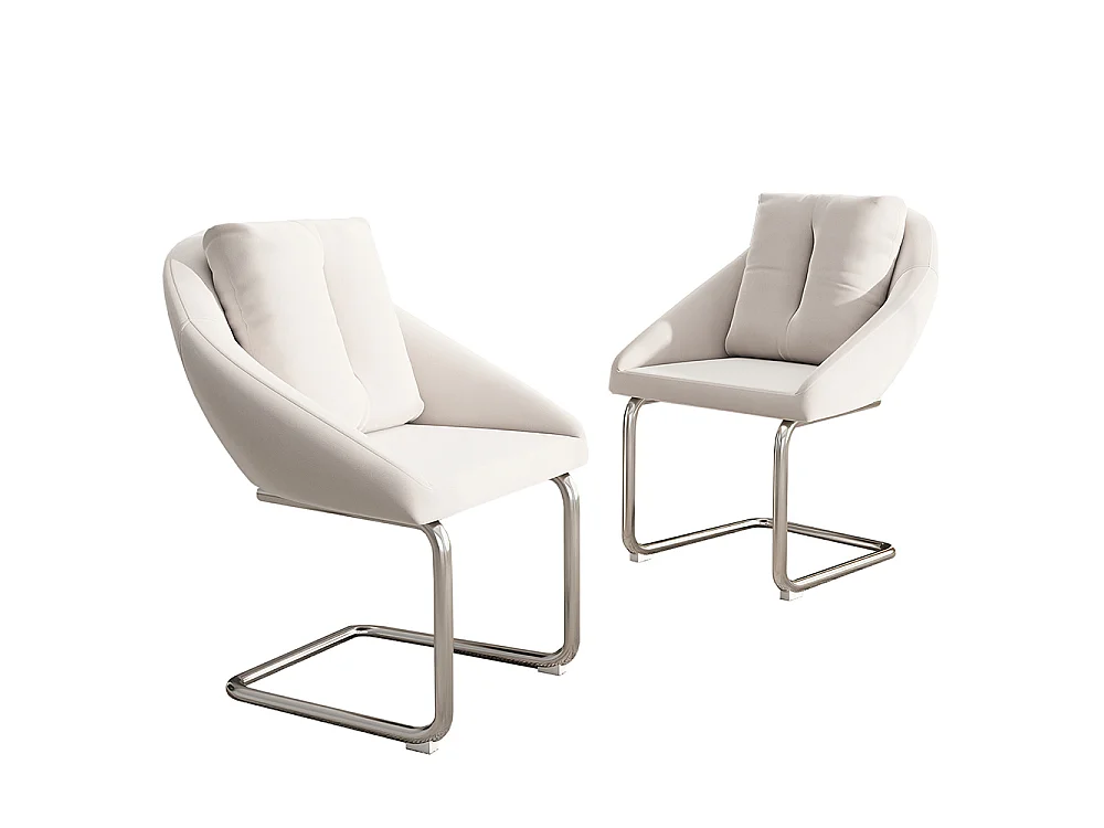 Chaises salle à manger - Lot de 2 - Piètement luge design - Velours beige - Dossier ergonomique - Pieds métal