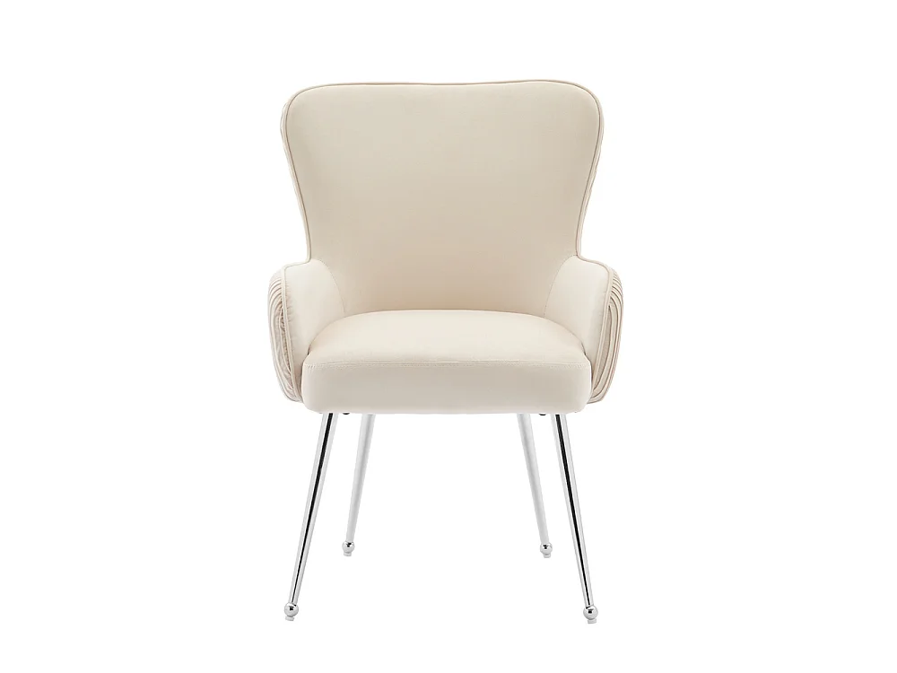 Lot de 6 Chaises de Salle à Manger avec Dossier et Accoudoir, Chaise de Salon Assise en Velours et Pieds en Métal Argenté, Beige