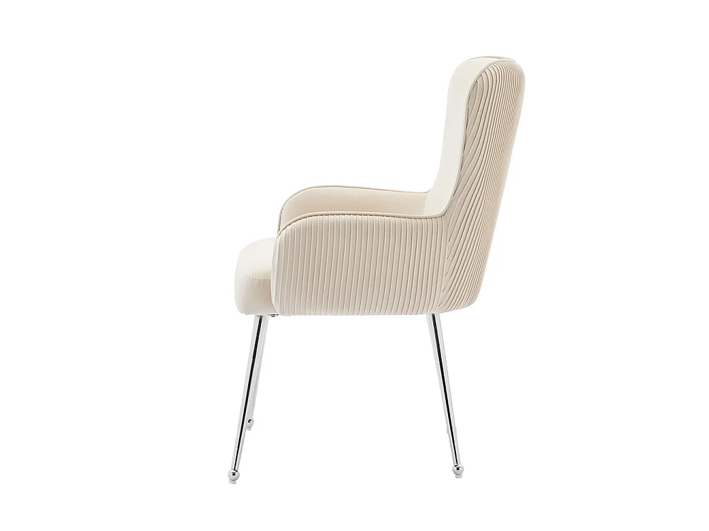 Lot de 6 Chaises de Salle à Manger avec Dossier et Accoudoir, Chaise de Salon Assise en Velours et Pieds en Métal Argenté, Beige