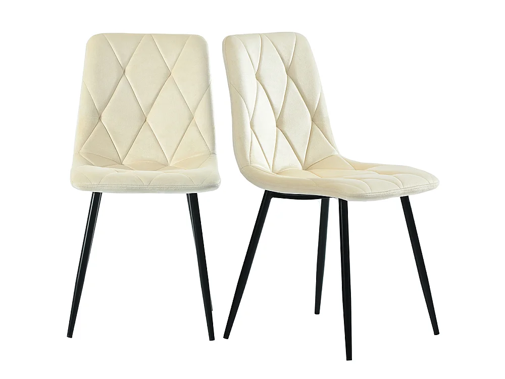 Lot de 4 chaises de salle à manger - Chaises en velours - dossier haut - pieds en acier - 45 Lx46 Px86 H cm - Beige